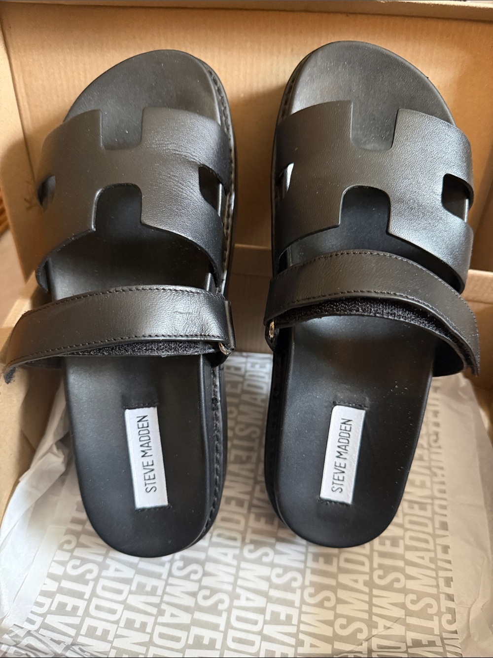 Steve Madden Black Leather Platform Maven Sandal